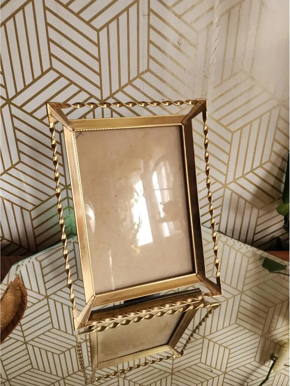 Vintage Gold Brass Filigree Ornate Freestanding Photo Frame 6x8